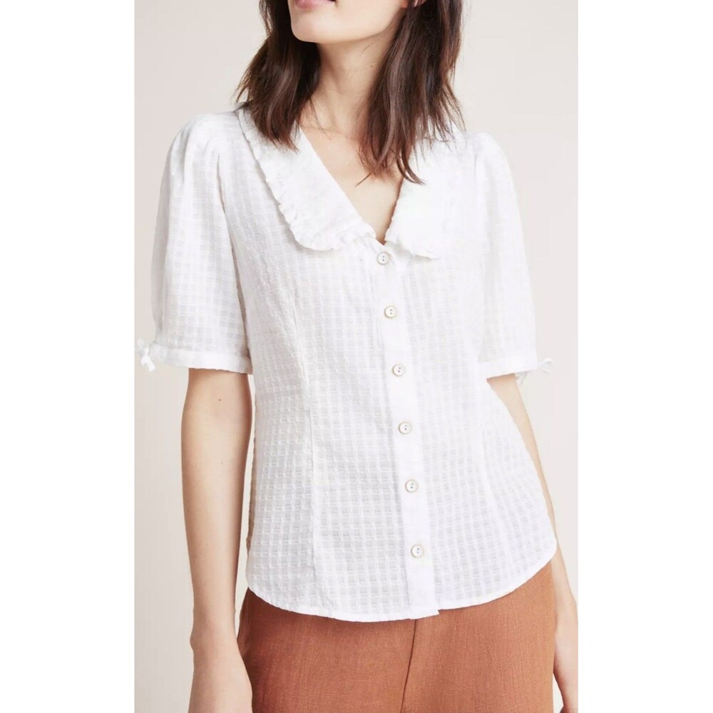 Anthropologie Maeve Roswell Collared Blouse White Women's 8